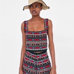 Zara Multicolor Patterned Crop Top